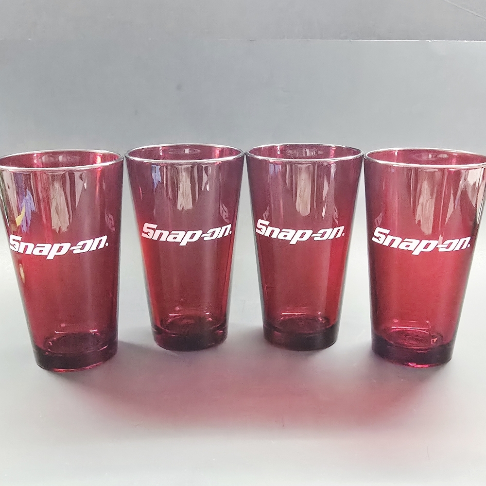 Snap-On Tools Red Pint Beer /Beverage Glasses Set of 4 Man Cave *SEE